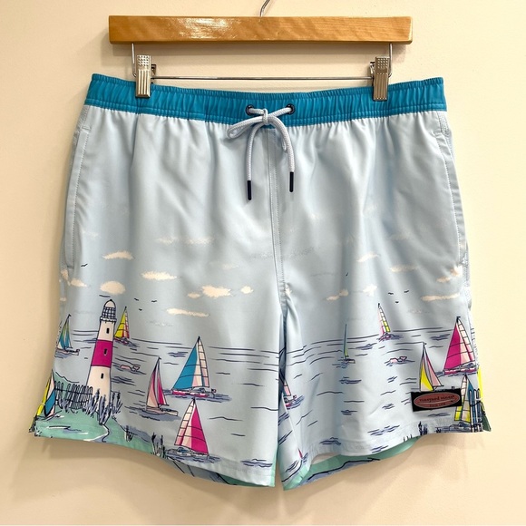 Vineyard Vines 7" Chappy Swim Trunks MONTAUK ICE WATER Men's Medium Sailboat - Picture 1 of 10